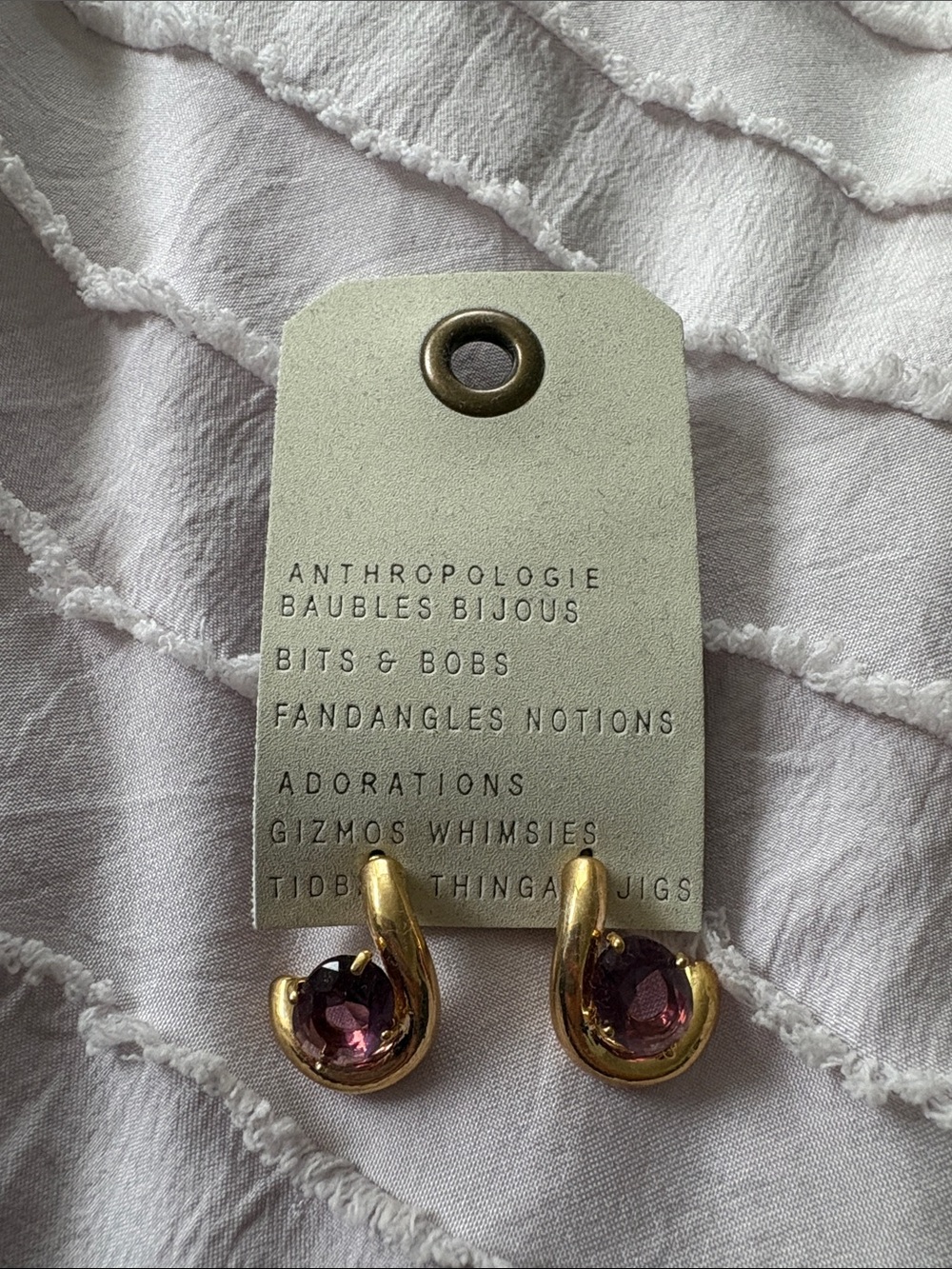 Anthropologie Gold-Tone Earrings with Purple Stones